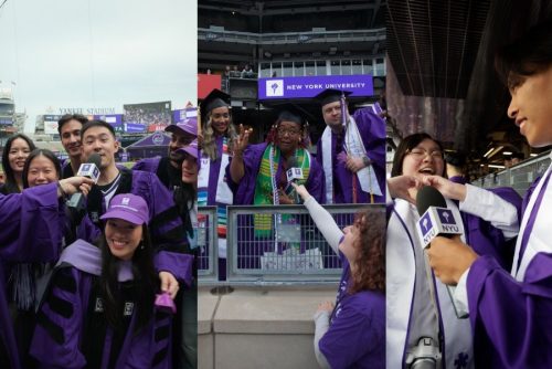 collage of images of students being interviewed at Yankee Stadium
